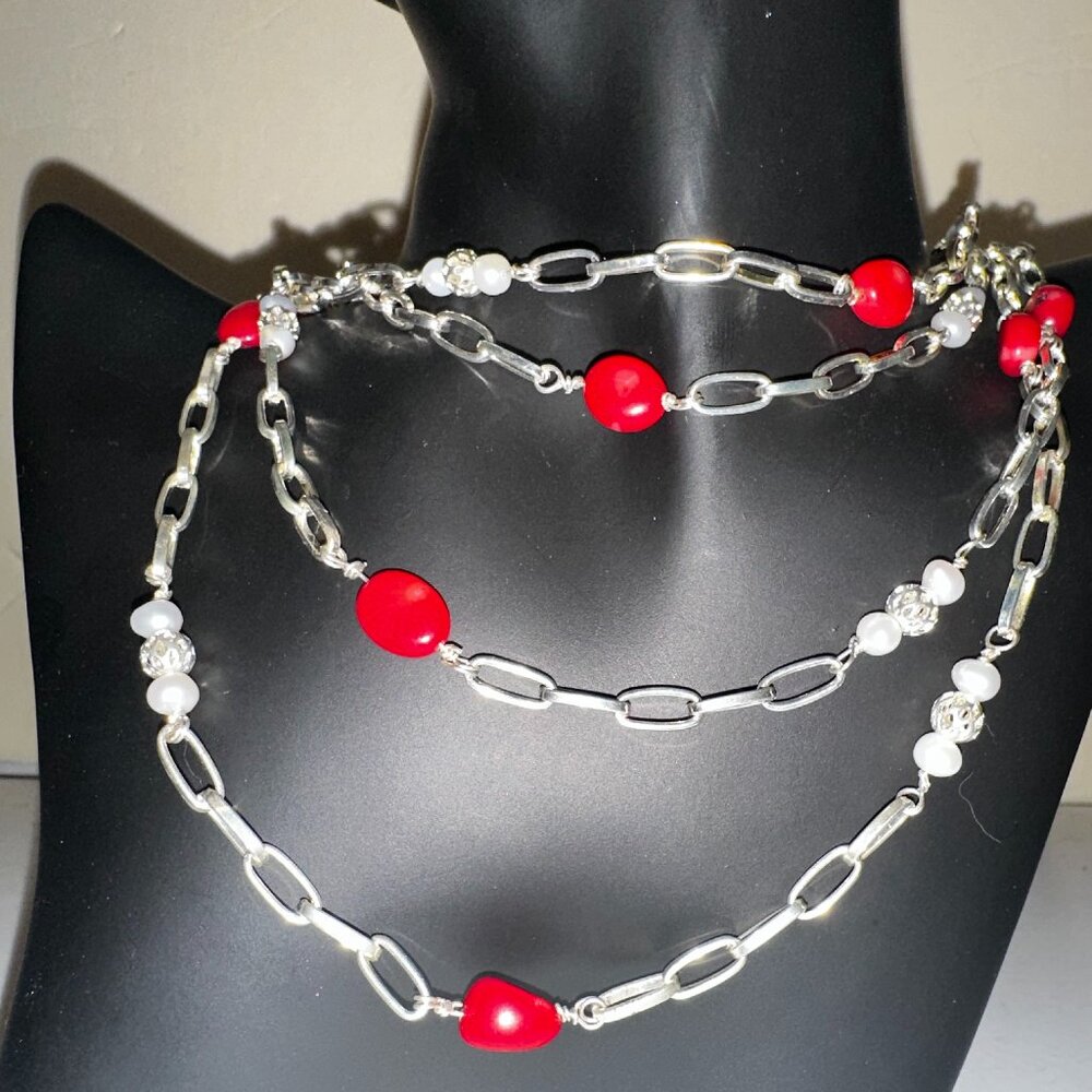 Red Coral & Freshwater Pearl Necklace Set